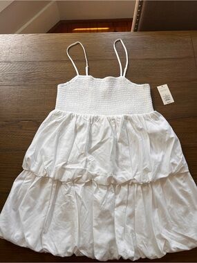 White Smocked Bubble Hem Sundress
